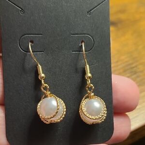 Gold and Pearl Wrapped Drop Earrings